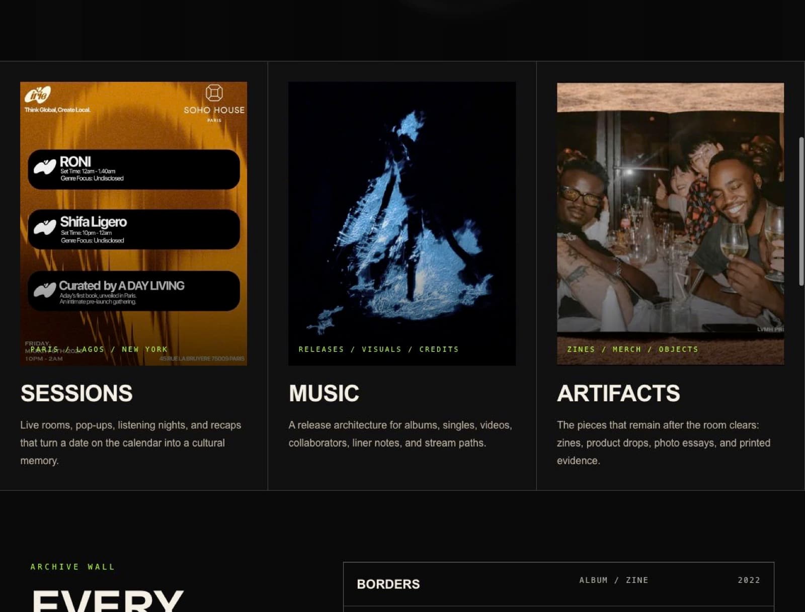 Irie Sessions Sessions Music and Artifacts section
