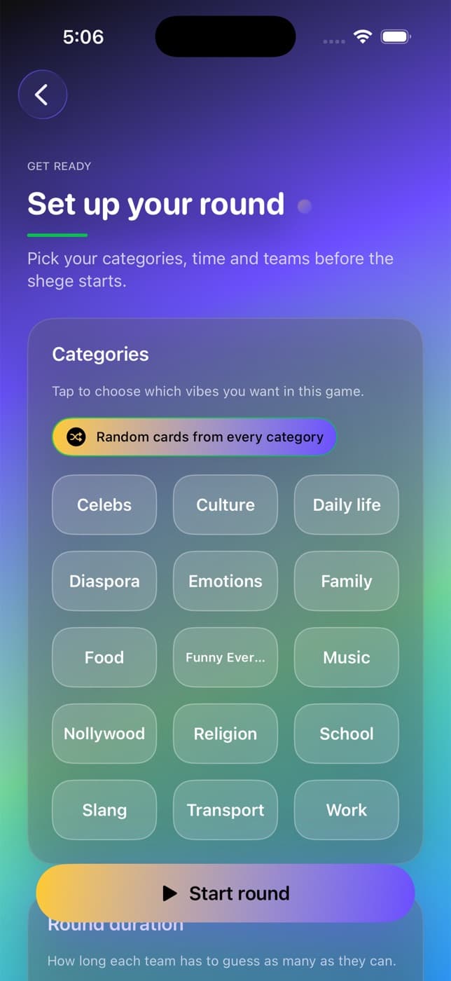 Wetin Be Dis category selection screen