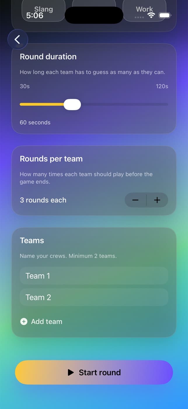 Wetin Be Dis round settings screen